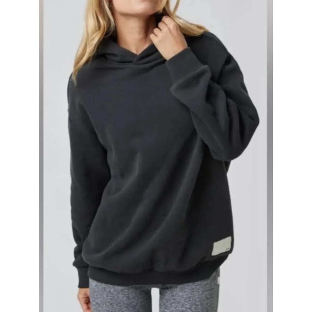 Vuori Restore Oversized Hoodie Sweatshirt Washed Black Organic Cotton XS Bleach